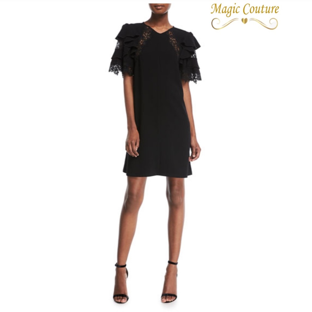 ❌SOLD❌Rebecca Taylor Black Lace Detailed Sheath Dress🖤🖤🖤 - Picture 1 of 8